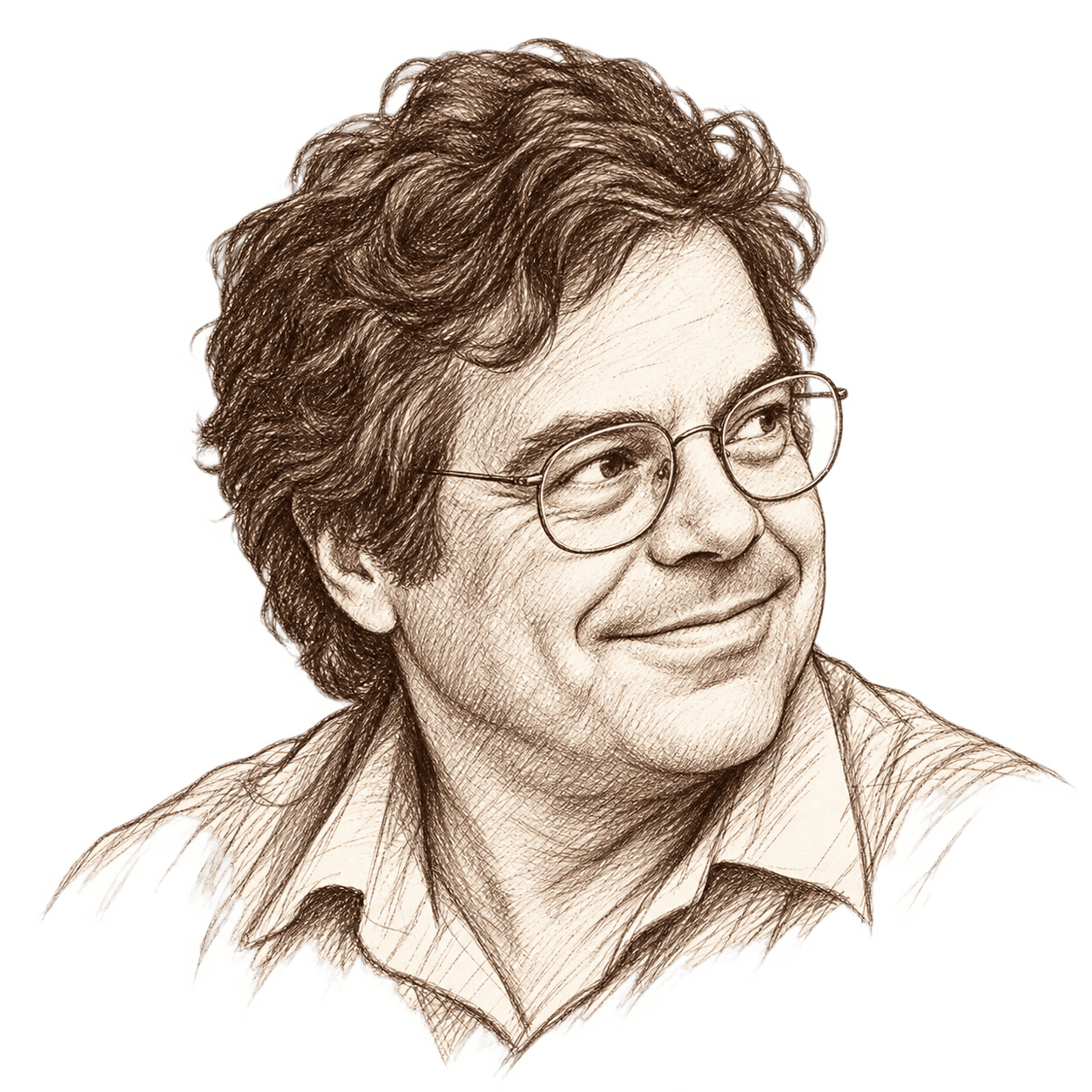 Pen sketch of Alan Kay