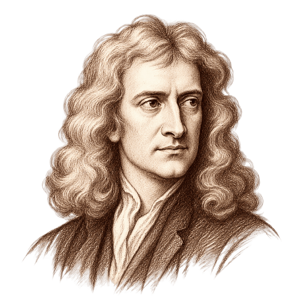 Pen sketch of Isaac Newton